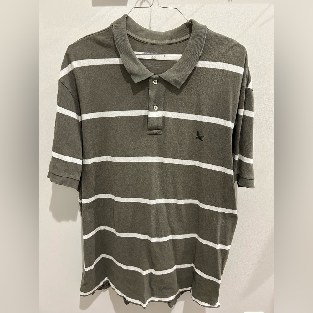 Eddie Bauer Striped Polo Shirt - Olive Green
